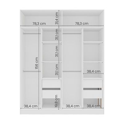 Guarda-Roupa Solteiro com Espelho Madrid 4 Portas 4 Gavetas Branco e Cinza