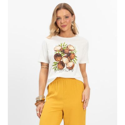 T- Shirt Feminina Meia Malha Rovitex Bege P / Bege