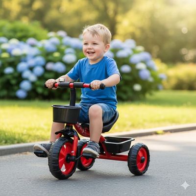 TRICICLO INFANTIL COM CESTA E BUZINA VERMELHO - SHINY TOYS
