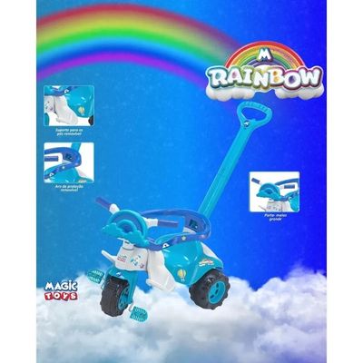 TRICICLO INFANTIL TICO TICO EMPURRADOR RAIBOW AZUL - MAGIC TOYS