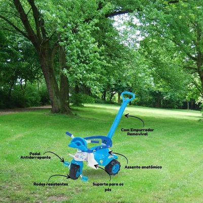 TRICICLO INFANTIL TICO TICO EMPURRADOR RAIBOW AZUL - MAGIC TOYS