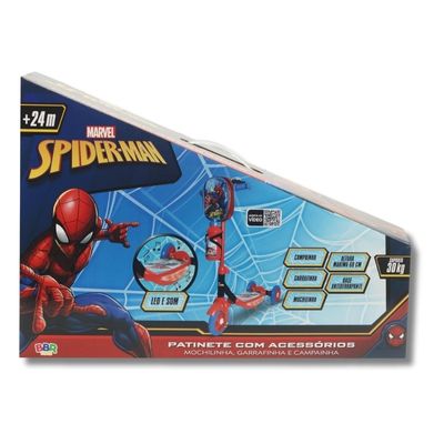 PATINETE INFANTIL C/ MOCHILA, GARRAFINHA, LUZ E SOM HOMEM-ARANHA - BBR TOYS