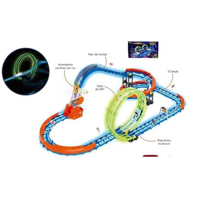 PISTA DE CARRINHO CORRIDA GLOW SPÉED TRACK 52 PEÇAS - ZIPPY TOYS
