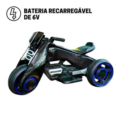 MINI MOTO ELETRICA INFANTIL FUTURISTA 6V PRETA - IMPORTWAY