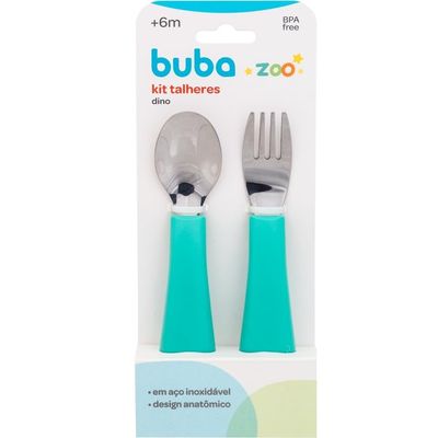 KIT TALHERES COLHER E GARFO INOX BUBA ZOO VERDE - BUBA