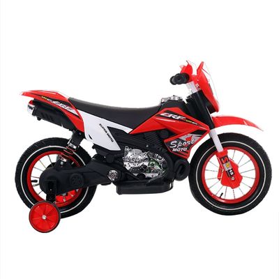 MOTO ELETRICA INFANTIL CROSS COM RODAS DE APOIO VERMELHAO - SHINY TOYS