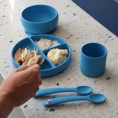 KIT COM DUAS COLHERES SILICONE URSINHO NAVY AZUL - BUP BABY
