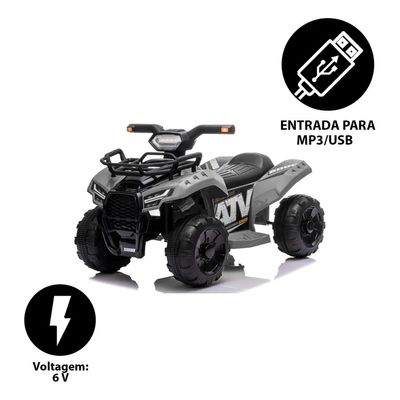 MINI QUADRICICLO ELETRICO INFANTIL 6V CINZA/PRETO - BELFIX