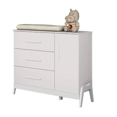 COMODA GUTI RETRO LISA 1 PORTA 3 GAVETAS BRANCO BRILHO - MOVEIS PEROBA