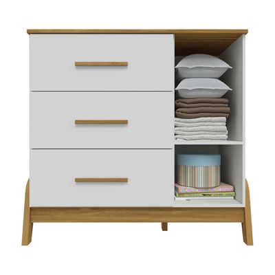 COMODA GUTI RETRO LISA 1 PORTA 3 GAVETAS BRANCO BRILHO/AMENDOA