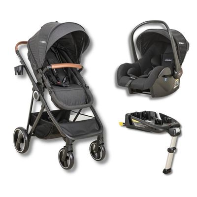 CARRINHO COSMOS MELANGE + BEBE CONFORTO CASULO CLICK PARA COSMOS PRETO + BASE ISOFIX