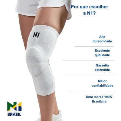 N1 Sport Joelheira Linha PRÓ Branca Tamanho M com Compressão