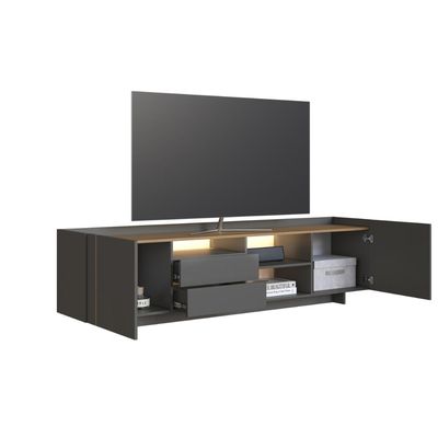 Rack para TV até 65 Polegadas 200cm com Nichos 2 gavetas e Iluminação em LED Monaco Mel/Grafite