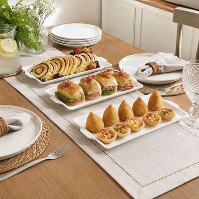 Bandeja para Servir Retangular Melamina Branca Bolos Buffet