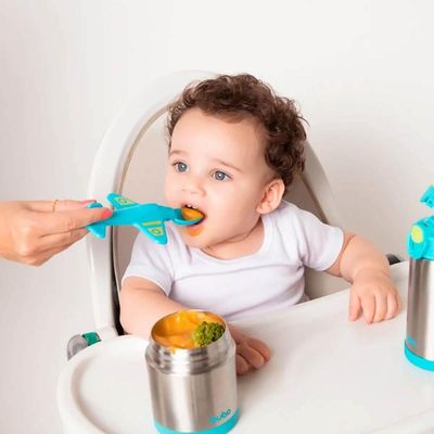 Colher Infantil para Introdução Alimentar Buba Avião Azul Azul