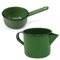 Conjunto Esmaltado N12 Leiteira 1L e Panela Papeiro 550ml Verde Ágata Metallouça Cozinha