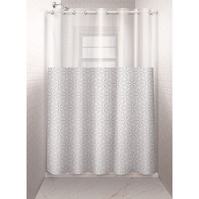 Cortina para Box Plast Leo Vinil com Ilhós e Visor Retangular 1,35x2,00m Estampada Jasmim UNICA