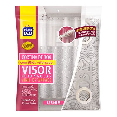 Cortina para Box Plast Leo Vinil com Ilhós e Visor Retangular 1,35x2,00m Estampada Jasmim UNICA