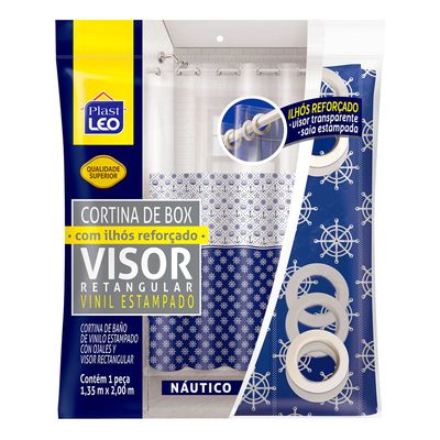 Cortina para Box Plast Leo Vinil com Ilhós e Visor Retangular 1,35x2,00m Estampada Náutico UNICA
