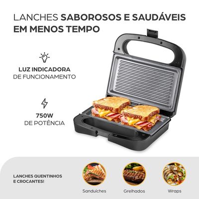 Sanduicheira Grill WAP WS750 750W Antiaderente Preto / 220
