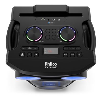 Torre de Som Philco PCX26000 2600W Bluetooth Woofer Duplo 12” Flash Light Preta