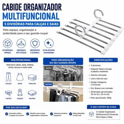 Kit Organização de Guarda-Roupa: Cabide Multiuso + Organizador de Gaveta