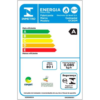 Forno de Embutir a Gás OC8GM 80 Litros Continental Preto / 220V