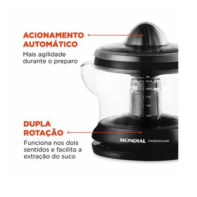 Espremedor de Frutas E-02 Premium 30 W Motor Reversível Mondial Preto / 110V