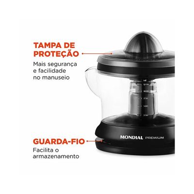 Espremedor de Frutas E-02 Premium 30 W Motor Reversível Mondial Preto / 110V