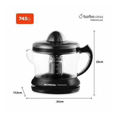 Espremedor de Frutas E-02 Premium 30 W Motor Reversível Mondial Preto / 110V