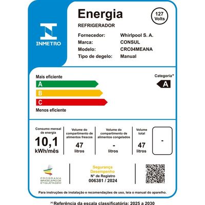Frigobar 47 Litros CRC04ME 1 Porta Compartimento Extra-Frio Consul Preto / 220V