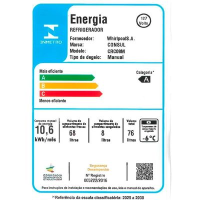 Frigobar 76 Litros CRC08MB com Gaveta Multiuso Consul Branco / 220V