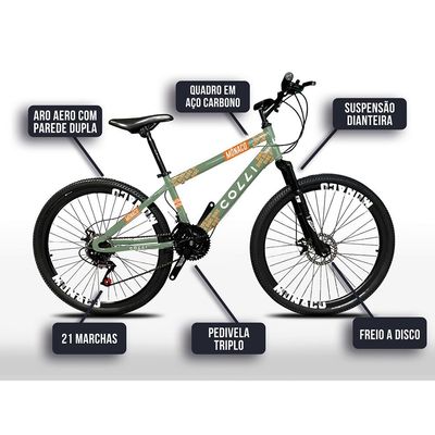 Bicicleta Colli Mônaco Aro 26 Freio a disco Quadro 13,5 - Verde Militar Verde