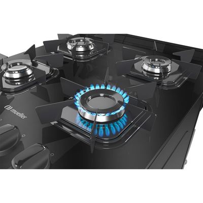 Fogão a Gás 4 Bocas Mesa de Vidro Acendimento Automático MFV4BB Mueller Preto / Bivolt