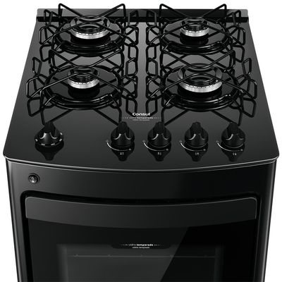 Fogão CFO4VBE com 4 Bocas Mesa de Vidro Grades Individuais Super Estáveis Consul Preto / Bivolt
