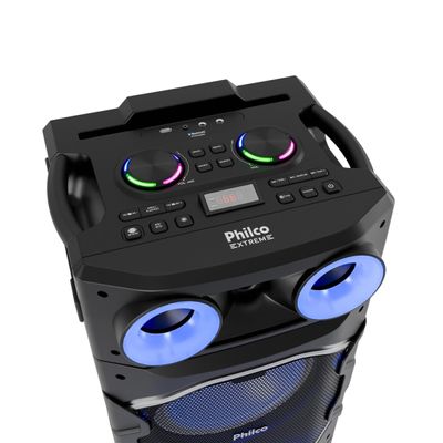 Torre de Som Philco PCX26000 2600W Bluetooth Woofer Duplo 12” Flash Light Preta