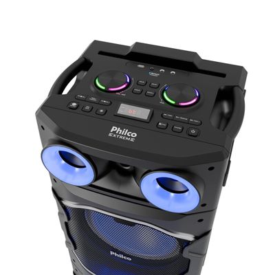 Torre de Som Philco PCX26000 2600W Bluetooth Woofer Duplo 12” Flash Light Preta