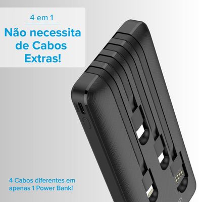 Power Bank i2GO Plus 10000mAh 4 em 1 USB-C Lightning