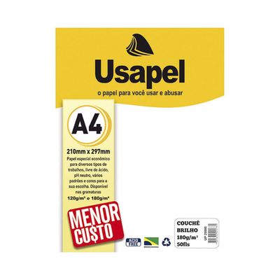 Papel Usapel A4 Couchê 180g com 50 Folhas Branco UNICA