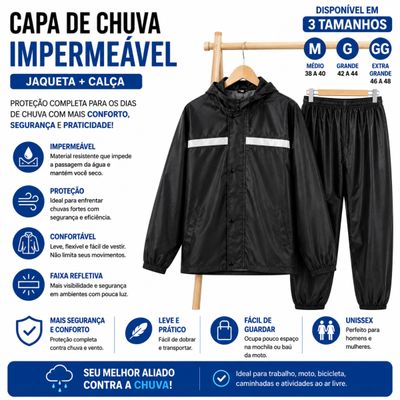 Capa de Chuva Impermeável Motoqueiro Com Touca E Viseira - M