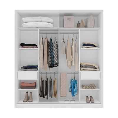 Guarda-Roupa Casal com Espelho Madrid 2 Portas 2 Gavetas Branco e Azul
