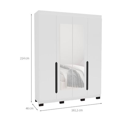 Guarda-Roupa Solteiro com Espelho Madrid 4 Portas 4 Gavetas Branco