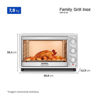 Forno Elétrico 52L Family Grill Inox Mondial Branco/Inox 1800W - FRN-52-WI 127V
