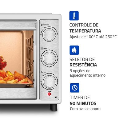 Forno Elétrico 52L Family Grill Inox Mondial Branco/Inox 1800W - FRN-52-WI 127V