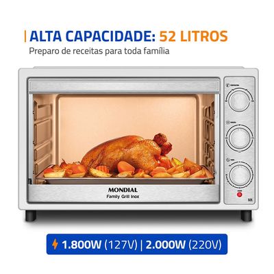 Forno Elétrico 52L Family Grill Inox Mondial Branco/Inox 1800W - FRN-52-WI 127V