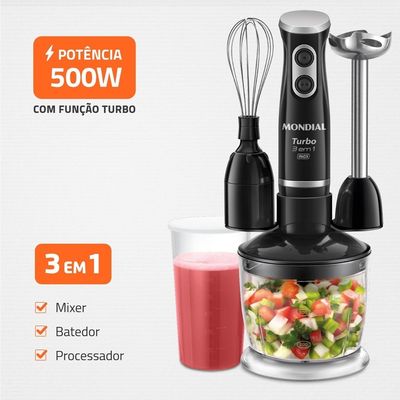 Mixer Turbo 3 em 1 Mondial Preto/Inox 500W - M-18-BI 220V