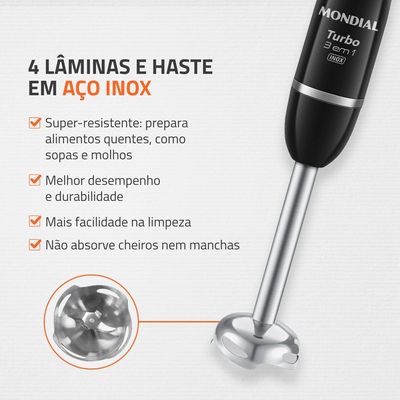 Mixer Turbo 3 em 1 Mondial Preto/Inox 500W - M-18-BI 220V