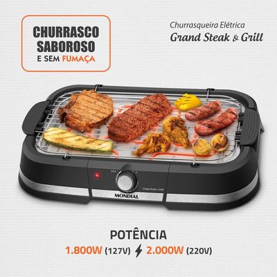 Churrasqueira Elétrica Mondial Grand Steak & Grill CH-08-BI 2000W Preto 127V