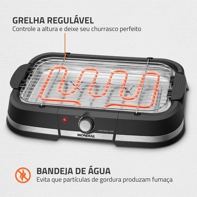 Churrasqueira Elétrica Mondial Grand Steak & Grill CH-08-BI 2000W Preto 127V