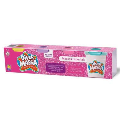 Kit com 4 Massinhas Glitter Divertoys 8123